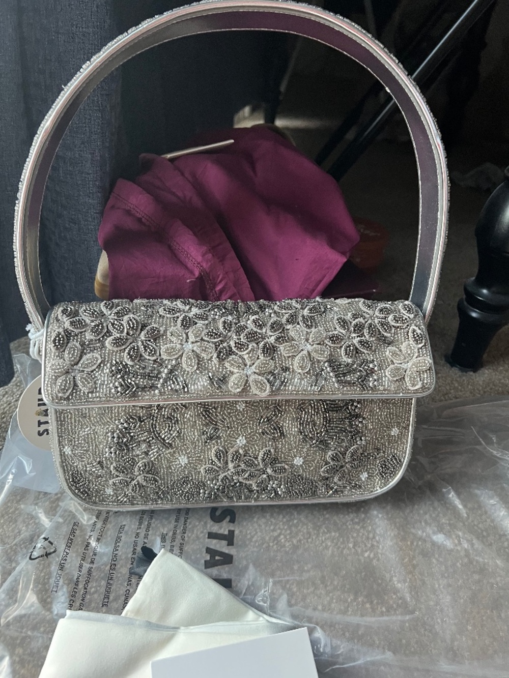 Staud Tommy Beaded Garden Party Silver
